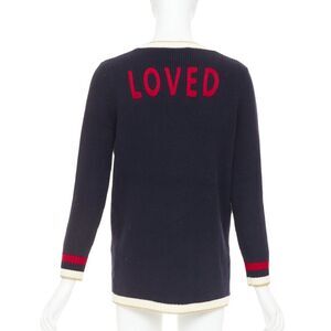 GUCCI Alessandro Michele navy cotton blend web pearl button cardigan XS